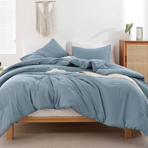 lot 30602 image: ROSGONIA Dusty Blue Comforter Set Queen, 3pcs All-Season Bedding