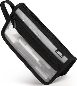 lot 30618 image: Four Candies Grid Mesh Pencil Case, Clear Double-layer with Handle (Black)