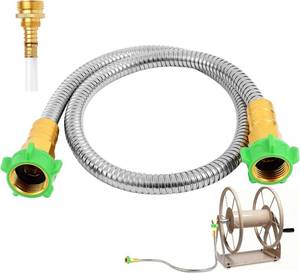 lot 30627 image: Metal Garden Hose with Female-Female Connector, Stainless Leader Hose 3 ft