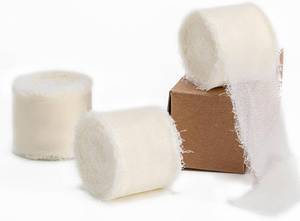 lot 30632 image: Ivory Handmade Chiffon Ribbon,1.5Inch x 3 Rolls Total 24 Yards Satin Ribbon