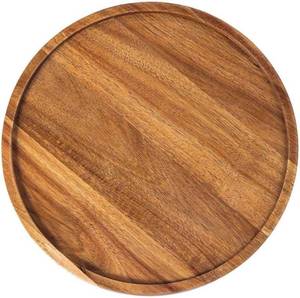 lot 30642 image: 13.8 Inch Round Wooden Serving Tray, Acacia Coffee Table Centerpiece