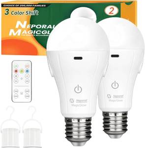 lot 30655 image: Neporal MagicGlow A19 LED Bulbs with Remote, 3-Color Shift, 15W, 2-Pack