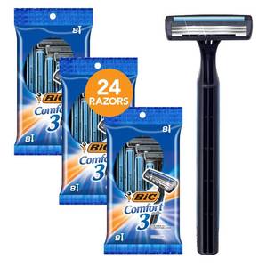 lot 30668 image: BIC Comfort 3 Disposable Razors, 3-Blade Mens Razors, 24-Count