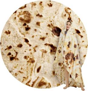lot 30670 image: SeaRoomy 80 in Burrito Tortilla Blanket, Funny Oversized Blanket, Brown