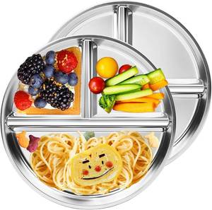 lot 30673 image: Bakpoco Stainless Steel Kids Plates, 2-Pack, 9 Divided Plates, 304 Metal