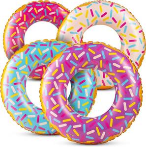 lot 30678 image: 24-Inch Inflatable Donut Pool Floats (4-Pack) Swim Rings for Kids Ages 2 6