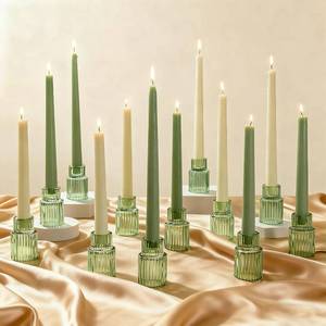 lot 30688 image: 12 Pack Green Glass Taper Candle Holders for Christmas Centerpieces