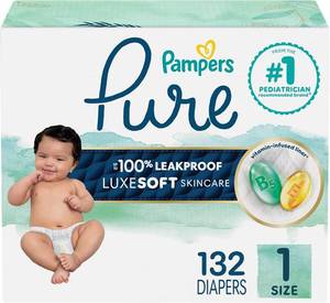 lot 30692 image: Pampers Pure Baby Diapers, Size 1 (8-14 lbs), 132