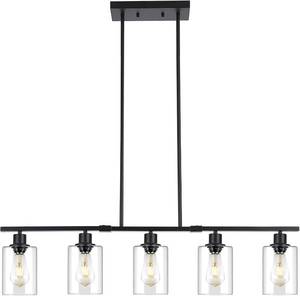 lot 30710 image: 39.4 Island Lighting, 5-Light Glass Pendant, Black Chandelier, E26