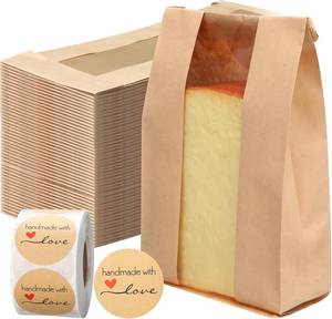 lot 30724 image: Fullhawl 250 Pcs Bakery Bags with Window & Label Seal, Kraft Paper 9x4.7x2