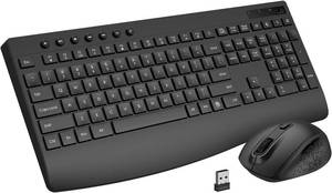 lot 30727 image: EDJO Full-Size Silent Wireless Keyboard and Mouse Combo with Palm Rest