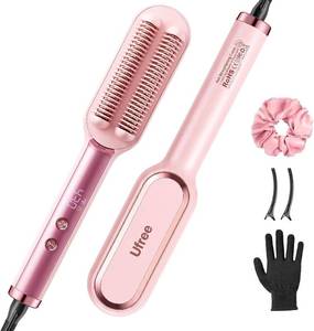 lot 30737 image: Ufree Hair Straightener Brush for Women, Double Row Ionic Hot Comb, Pink
