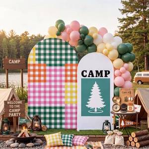 lot 30748 image: Tingjoo 2 Pack Camp Gingham Arch Backdrop Covers 6ft 7.2ft Camp
