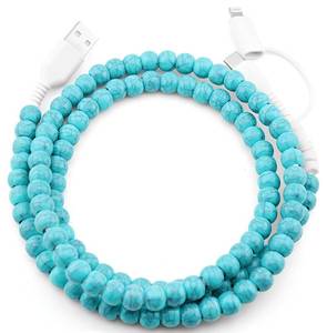 lot 30784 image: Apple MFi Certified Phone Charger Cable USB-C 2-in-1 Charging Cable Turquoise