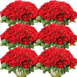 lot 30827 image: Jexine 50 Pcs Artificial Silk Roses Bulk with Long Stem,Red