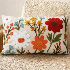 lot 30850 image: Embroidered Lumbar Pillow Cover 20x12 Inch, Flower Cluster