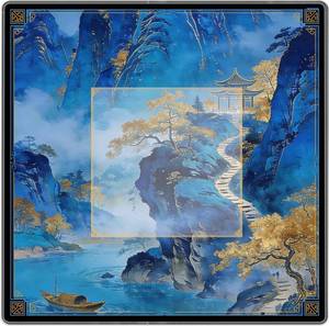 lot 30852 image: Blue and Gold Chinoiserie Mahjong Table Mat 31.5x31.5 in, Anti-Slip