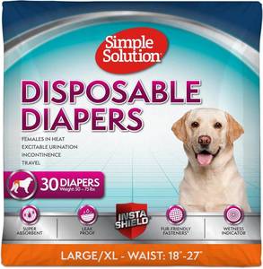 lot 31022 image: Simple Solution Female Dog Diapers, Disposable Dog Diapers, LXL, 30 Count