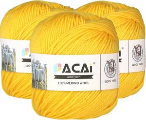 lot 31042 image: Facai Merino Wool Yarn - 100% Merino, 3.5oz (240y), Worsted, 1-ball, Yellow