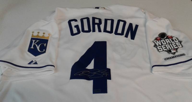 Signed Alex Gordon #4 Kansas City Royals Home White Jersey with 2015 World  Series Patch & On Authentic Majestic MLB Size 48 Jersey