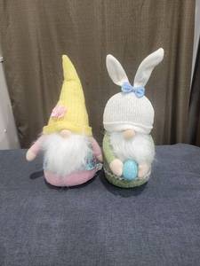 lot 284 image: Easter Gnome Decorations Pair Bunny Ears Knit Hats 2 Pieces