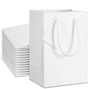 lot 47106 image: 50 Pcs White Gift Bags with Handles Tags 5.3 x 3.7 x 8.1 Inches Small Glossy Paper Bags Bulk Wedding Birthday Baby Shower Party Favor Gifts - Retail $37