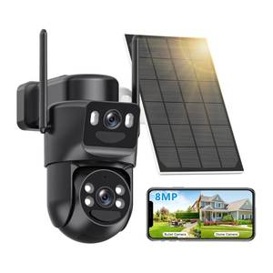 4K Solar Security Cameras Wireless Outdoor Battery Powered, 360Â°PTZ Linkage Solar Security Camera with Solar Panel, 9000mAh Battery, 8X Digital Zoom, Color Night Vision, 2 PIR Sensor, IP66 - Retail: $60