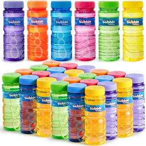 lot 47115 image: 12 Pack 4oz Bubbles Solution Bubble Bottles  Bubbles Party Favors for Kids  Bubbles Wand Bulk  Assorted Colors Large Bubble Kit  Toddler Summer Outside Toys  Summer Gift for Kids - Retail $33