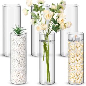 lot 47125 image: 6 Pcs 10 Plastic Clear Cylinder Vase Acrylic Vase for Centerpiece - Retail $30