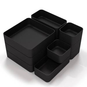 lot 47134 image: 11-Piece Stackable Drawer Organizer Set, Multi-size Desk Drawer Organizer Trays Vanity Storage Bins for Storing Makeup, Stationery, Utensils in Bathroom Dresser, Office and Kitchen - Retail $26