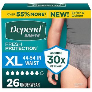 lot 47136 image: Depend Fresh Protection Adult Incontinence Disposable Underwear for Men - Maximum Absorbency - XL - Gray - 26ct - Retail $24
