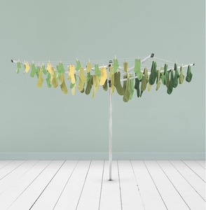 lot 10 image: Brabantia Lift-O-Matic Outdoor 4 Arm Clothesline (197 ft 1.8) Height Adjustable, Folding Clothes Drying Rack  Ground Spike & Cover (Gray) Retails $148