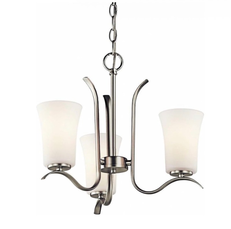 lot 262 image: Kichler 43073 NI Brushed Nickel 3 Light, 100-W Satin Etched White Glass