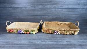 lot 150 image: Pair of Raffia Woven Baskets with Handles and Decorative Trim