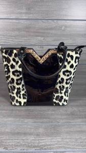 lot 154 image: Leopard Print Color Block Handbag with Gold-Tone Hardware