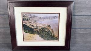 lot 205 image: Framed Landscape Print Signed Toni Bernetti Ravello Hotel Raito Vetri sul Mare