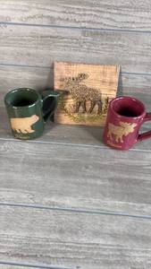 lot 210 image: Glacier National Park Set Ceramic Mug Wood Sign Bear Moose