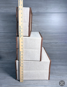 lot 222 image: Set of 3 Fabric Storage Boxes with Brown Trim