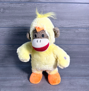 lot 240 image: Plush Sock Monkey Stuffed Animal Yellow 10 inches