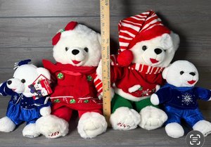 lot 245 image: Plush Stuffed Bears Holiday Lot 4 Pieces White Red Blue Green