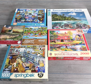lot 258 image: Puzzle Lot 5 Pieces 1000-2000 Piece Ravensburger Springbok Thomas Kinkade