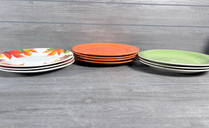 lot 260 image: Dinnerware Set Plates Autumn Leaves Orange Green White