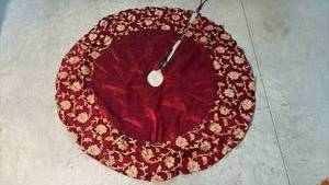 lot 279 image: Tree Skirt -Red and Gold Damask Fabric Upholstery Material