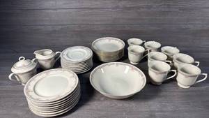 lot 312 image: Dishes & Tableware Lot with Decorated Rim Plates and Cups