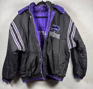lot 334 image: Kansas State Wildcats Puffer Jacket Black Purple Hooded