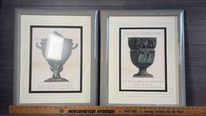 lot 370 image: 2 Framed Classical Urn Engravings Italian Text Matted and Glass