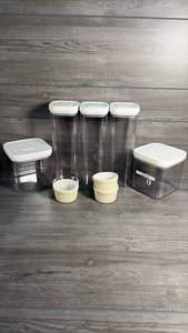 lot 389 image: Food Storage Container Set with White Lids and Small Bowls