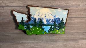 lot 400 image: Washington State Painted Wood Wall Art Snow Mountain 10 Inch