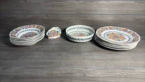lot 402 image: Floral Ceramic Dinnerware Set with Plates Bowls and Serving Dishes