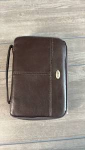 lot 444 image: Bible Cover Zippered Case Brown with Wrist Strap